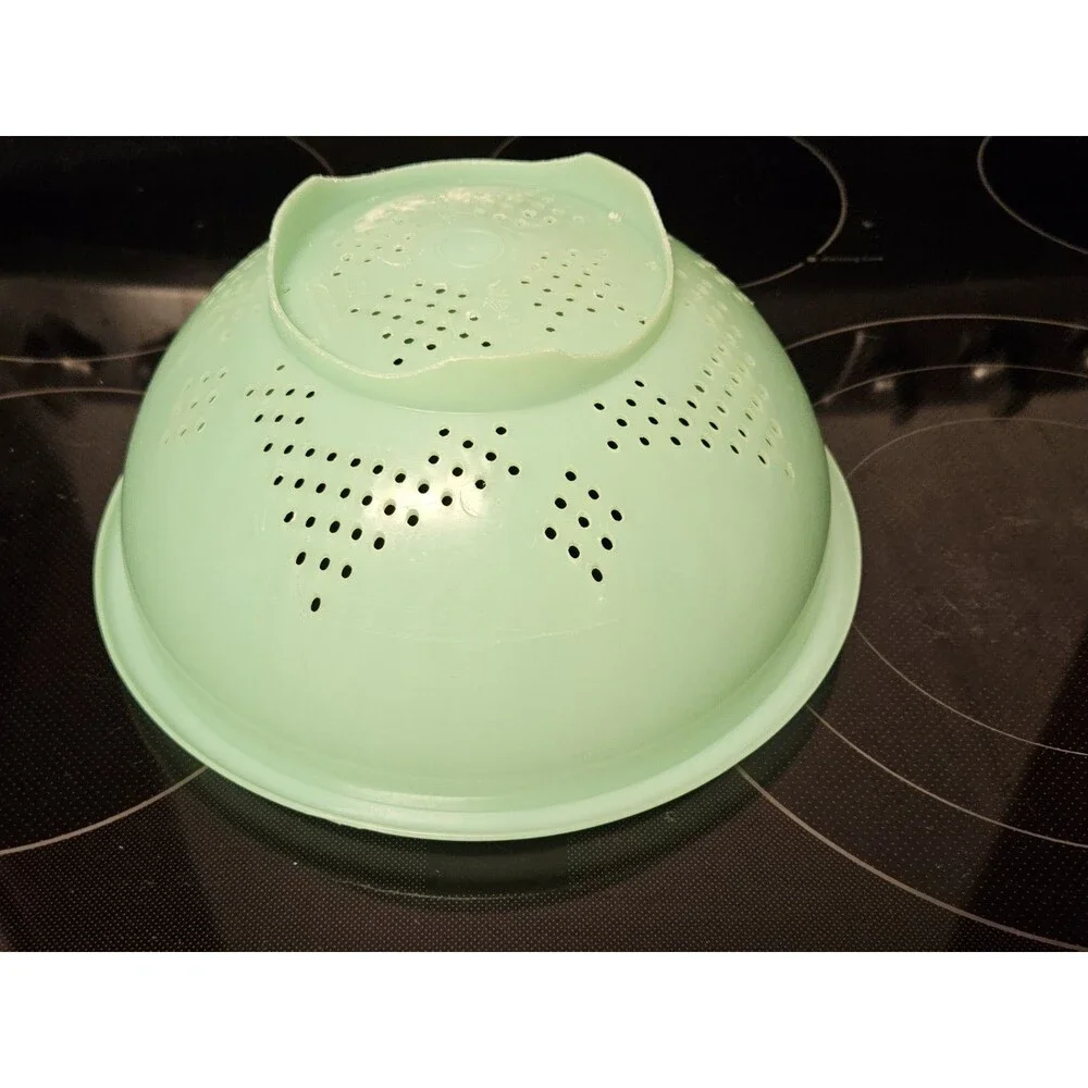 Vintage Tupperware Jadeite Green 9'' Pasta Strainer Colander W Lid #339 & #516